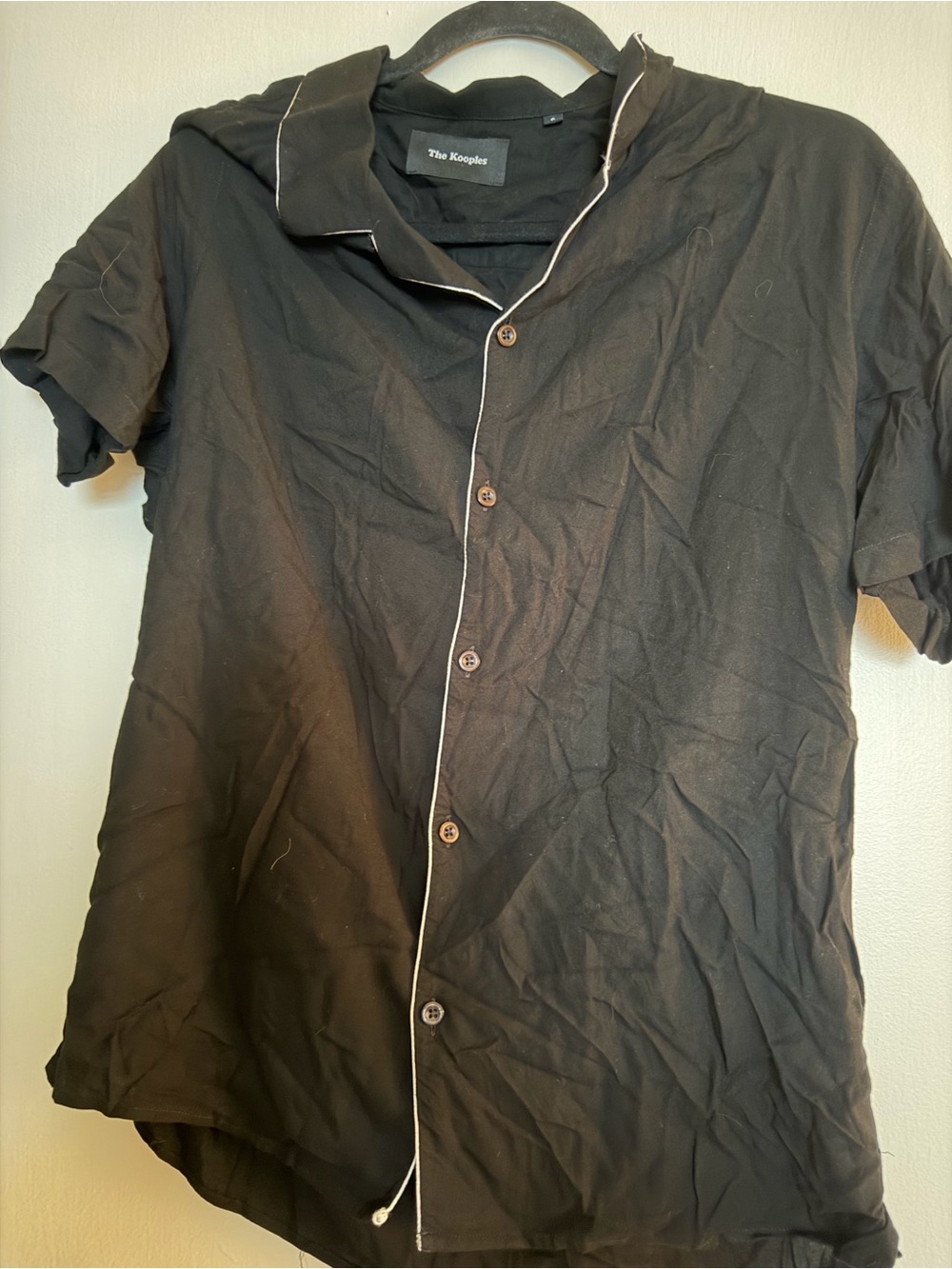 The Kooples Black Short-Sleeve Button-Down Shirt with White Piping